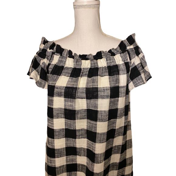 Anthropologie Corey Lynn Calter Mini Dress Gingham Off Shoulder Black White XS - Picture 3 of 7